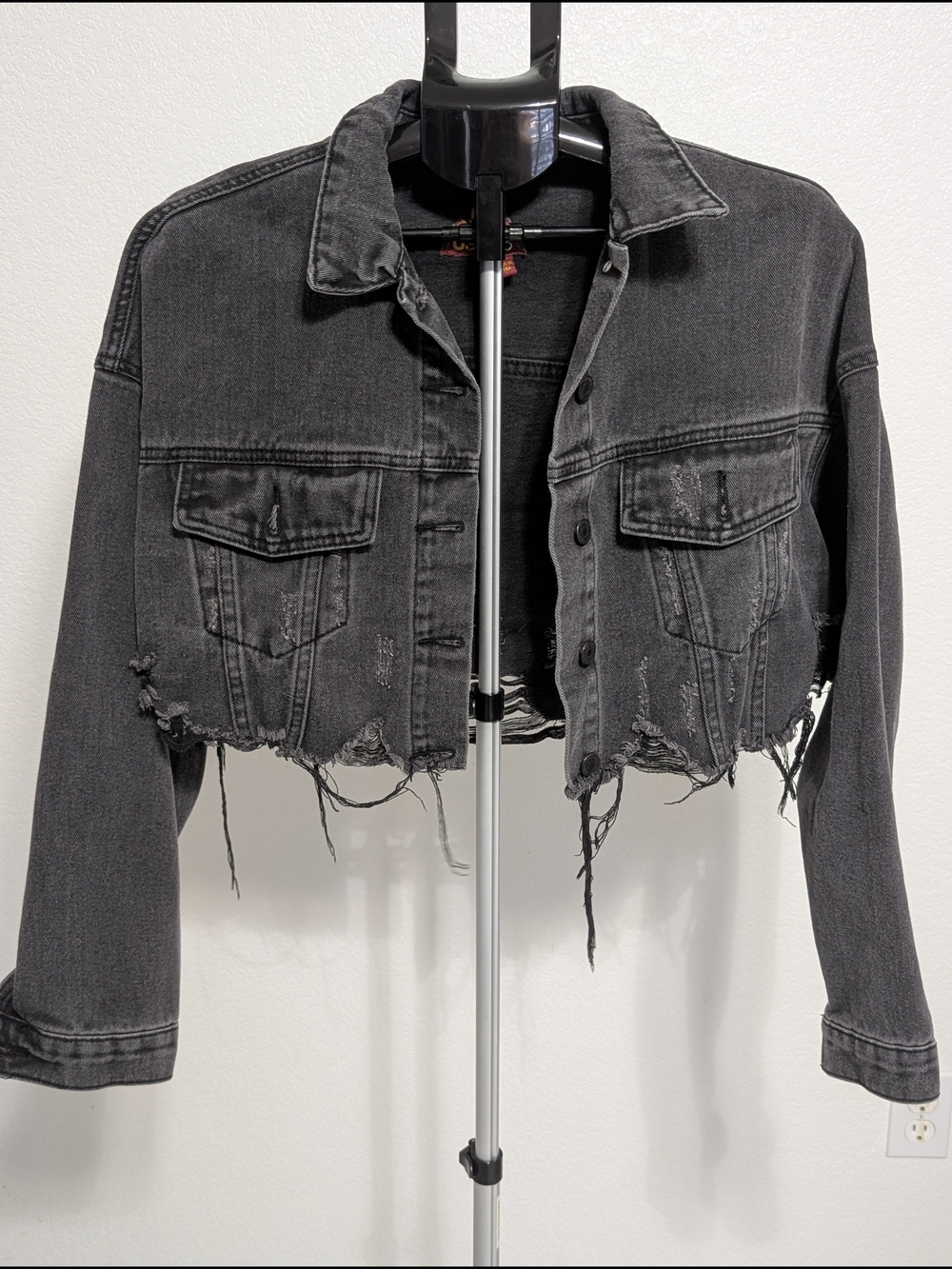 Distressed Oversized Black Denim Cropped Jacket